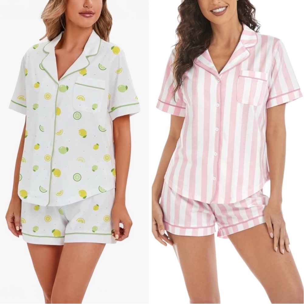 NEW Set of 2 Dreamy by Lubot Short Sleeve Button Down Shirt and Shorts Pajamas